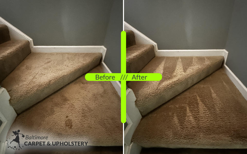 Stairs carpet cleaning before and after in Baltimore