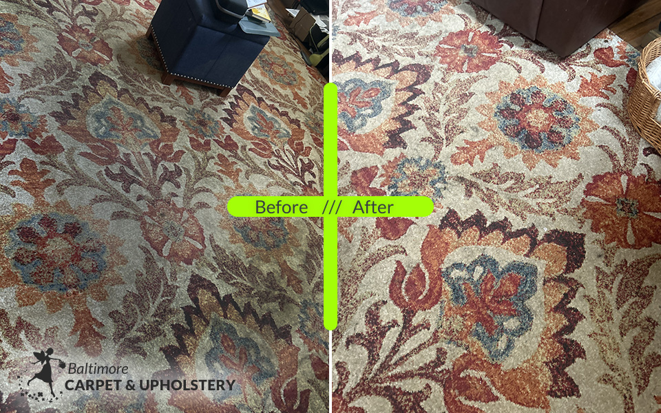 Oriental rug on-site cleaning before and after in Baltimore