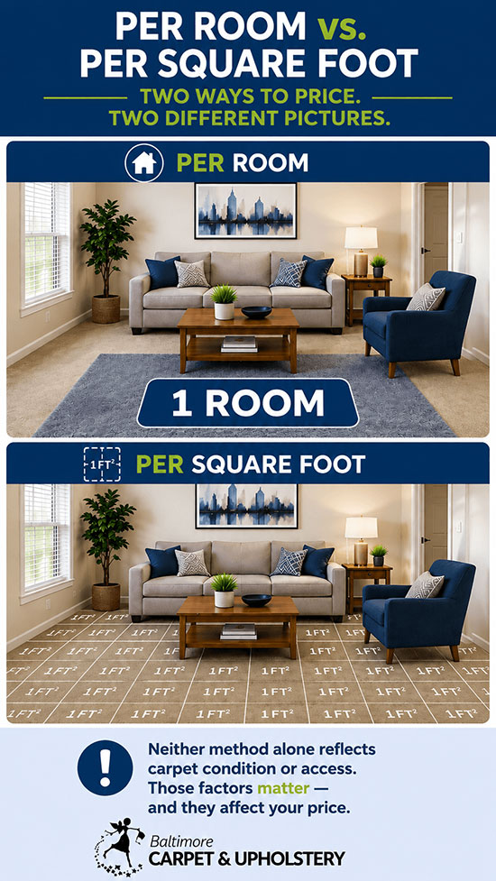 Per room vs per square foot carpet cleaning pricing comparison
