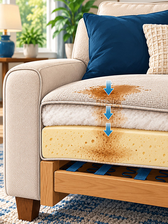Pet urine penetrating upholstery layers